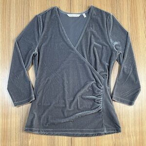 Soft Surroundings Velvet Alyssa Faux Wrap Top Womens S Gray V Neck Ruched Winter